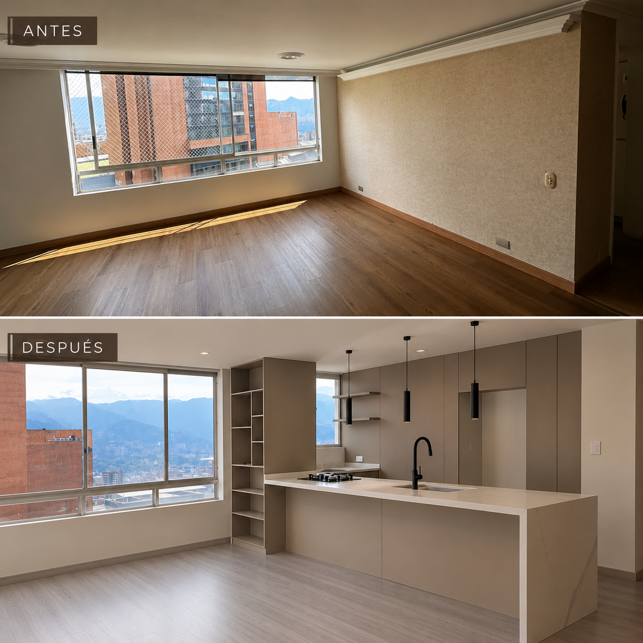 Cocina integral abierta · Loma del Tesoro — Antes y Después · RENNOVAR